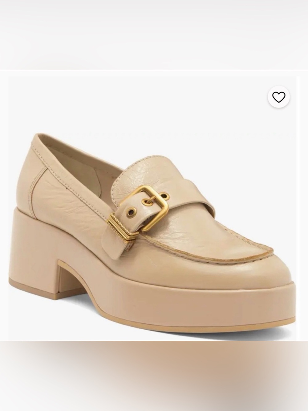 Dolce Vita, Size 9 Beige Leather Platform Loafer with Gold Buckle